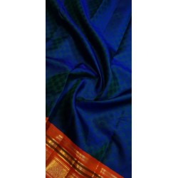 2G Pure Kanjivaram Silk Saree – Dark Blue with Orange Border