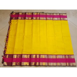 2G Pure Korvai Kanjivaram Silk Saree - Yellow Contrast Pink Barder