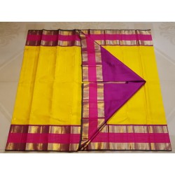 2G Pure Korvai Kanjivaram Silk Saree - Yellow Contrast Pink Barder