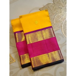 2G Pure Korvai Kanjivaram Silk Saree - Yellow Contrast Pink Barder