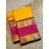 2G Pure Korvai Kanjivaram Silk Saree - Yellow Contrast Pink Barder