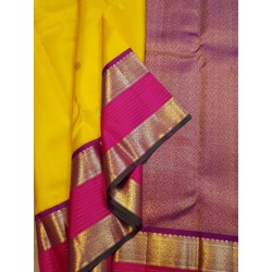 2G Pure Korvai Kanjivaram Silk Saree - Yellow Contrast Pink Barder