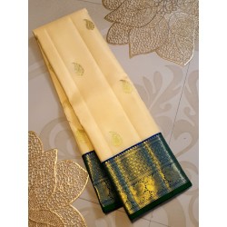 2G Pure Kanjivaram Silk Saree Half White and Blue with Korvai Border | Prahla Silks