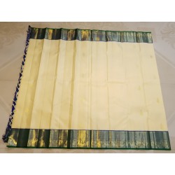2G Pure Kanjivaram Silk Saree Half White and Blue with Korvai Border | Prahla Silks
