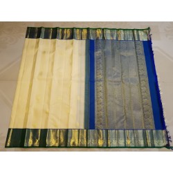 2G Pure Kanjivaram Silk Saree Half White and Blue with Korvai Border | Prahla Silks