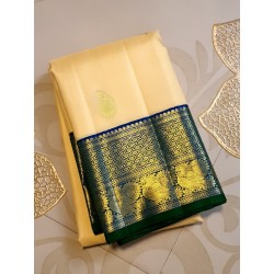 2G Pure Kanjivaram Silk Saree Half White and Blue with Korvai Border | Prahla Silks