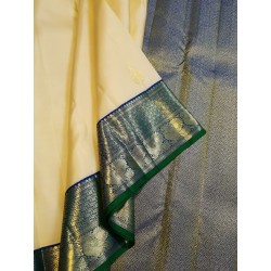 2G Pure Kanjivaram Silk Saree Half White and Blue with Korvai Border | Prahla Silks