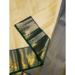 2G Pure Kanjivaram Silk Saree Half White and Blue with Korvai Border | Prahla Silks