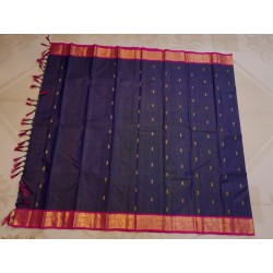 2G Korvai Pure Kanjivaram Silk Saree – Navy Blue with Pink Border | Bridal Kanchipuram Saree