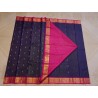 2G Korvai Pure Kanjivaram Silk Saree – Navy Blue with Pink Border | Bridal Kanchipuram Saree