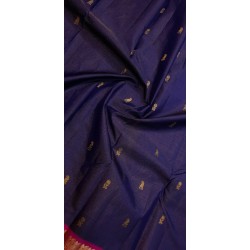 2G Korvai Pure Kanjivaram Silk Saree – Navy Blue with Pink Border | Bridal Kanchipuram Saree