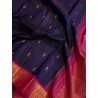 2G Korvai Pure Kanjivaram Silk Saree – Navy Blue with Pink Border | Bridal Kanchipuram Saree