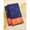 2G Korvai Pure Kanjivaram Silk Saree – Navy Blue with Pink Border | Bridal Kanchipuram Saree