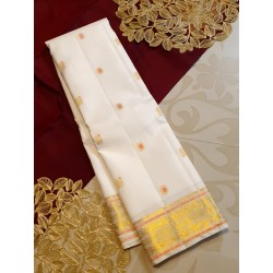 2G Pure Kanjivaram Silk Saree - White with Gold Zari Border