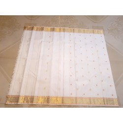 2G Pure Kanjivaram Silk Saree - White with Gold Zari Border