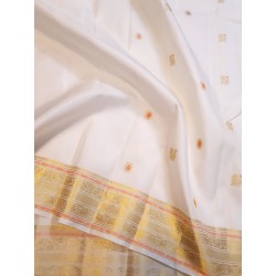 2G Pure Kanjivaram Silk Saree - White with Gold Zari Border