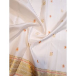 2G Pure Kanjivaram Silk Saree - White with Gold Zari Border