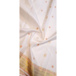 2G Pure Kanjivaram Silk Saree - White with Gold Zari Border