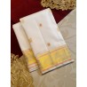 2G Pure Kanjivaram Silk Saree - White with Gold Zari Border
