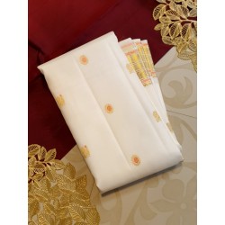 2G Pure Kanjivaram Silk Saree - White with Gold Zari Border