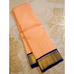 2G Pure Kanjivaram Silk Saree Peach with Navy Blue Border | Bridal Silk Saree | Prahla Silks