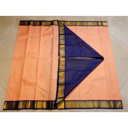 2G Pure Kanjivaram Silk Saree Peach with Navy Blue Border | Bridal Silk Saree | Prahla Silks