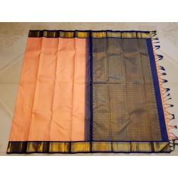 2G Pure Kanjivaram Silk Saree Peach with Navy Blue Border | Bridal Silk Saree | Prahla Silks