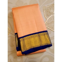 2G Pure Kanjivaram Silk Saree Peach with Navy Blue Border | Bridal Silk Saree | Prahla Silks