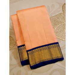 2G Pure Kanjivaram Silk Saree Peach with Navy Blue Border | Bridal Silk Saree | Prahla Silks