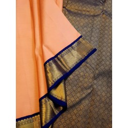 2G Pure Kanjivaram Silk Saree Peach with Navy Blue Border | Bridal Silk Saree | Prahla Silks