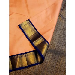 2G Pure Kanjivaram Silk Saree Peach with Navy Blue Border | Bridal Silk Saree | Prahla Silks