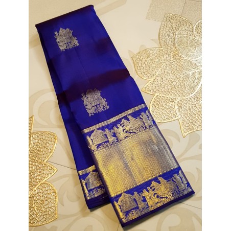 2G Pure Kanjivaram Silk Saree Blue with Gold Zari Pallaku | Wedding & Festive Silk