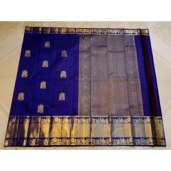 2G Pure Kanjivaram Silk Saree Blue with Gold Zari Pallaku | Wedding & Festive Silk