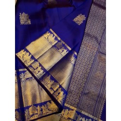 2G Pure Kanjivaram Silk Saree Blue with Gold Zari Pallaku | Wedding & Festive Silk