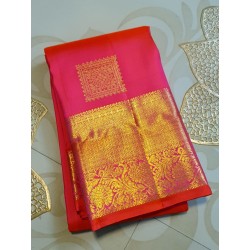 2G Pure Kanjivaram Silk Saree in Hot Pink with Gold Zari | Prahla SilksV