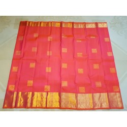 2G Pure Kanjivaram Silk Saree in Hot Pink with Gold Zari | Prahla SilksV