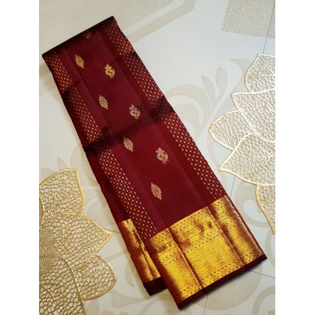 2G Pure Kanjivaram Silk Saree – Deep Maroon with Gold Zari | Bridal