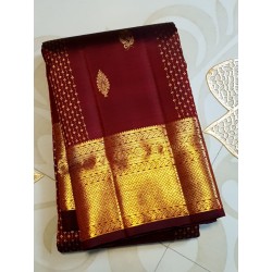 2G Pure Kanjivaram Silk Saree – Deep Maroon with Gold Zari | Bridal
