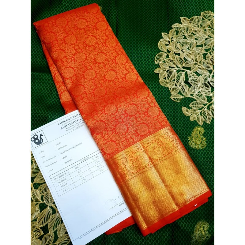 4Gram Chilli Red Pure Zari Kanjivaram Silk Sarees authentic Wedding Silk Saree by Prahla Silks