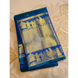 2G Pure Kanjivaram Silk Saree – Teal Blue with Gold Zari Border | Bridal Wedding Silk Saree Online