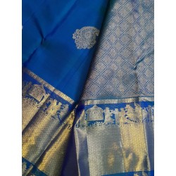 2G Pure Kanjivaram Silk Saree – Teal Blue with Gold Zari Border | Bridal Wedding Silk Saree Online