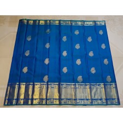 2G Pure Kanjivaram Silk Saree – Teal Blue with Gold Zari Border | Bridal Wedding Silk Saree Online