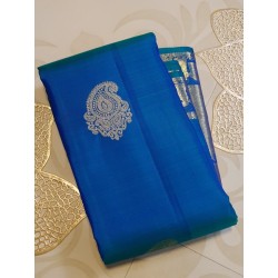 2G Pure Kanjivaram Silk Saree – Teal Blue with Gold Zari Border | Bridal Wedding Silk Saree Online
