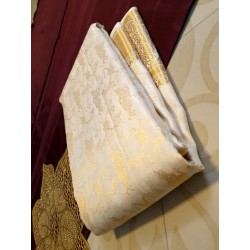 Lord Krishna 2G Kanjivaram Silk Saree – White Butter Color with Rich Pallu | Prahla Silks