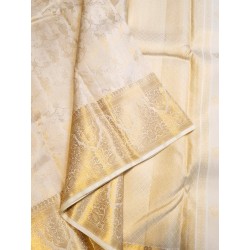 Lord Krishna 2G Kanjivaram Silk Saree – White Butter Color with Rich Pallu | Prahla Silks