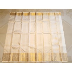 Lord Krishna 2G Kanjivaram Silk Saree – White Butter Color with Rich Pallu | Prahla Silks