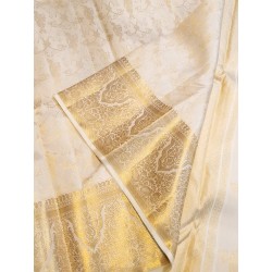 Lord Krishna 2G Kanjivaram Silk Saree – White Butter Color with Rich Pallu | Prahla Silks
