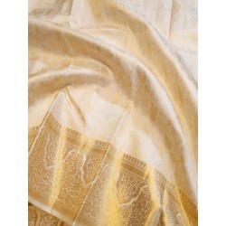 Lord Krishna 2G Kanjivaram Silk Saree – White Butter Color with Rich Pallu | Prahla Silks