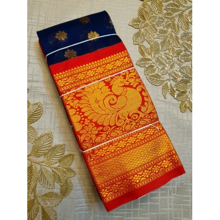 Premium Silkcotton Sarees with Blue body with chilly Red border