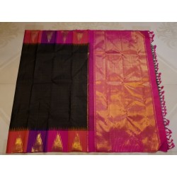 2G Kanjivaram Korvai Silk Saree - Black Pink | 8 Kol Vairaoosi Temple Border – Prahla Silks